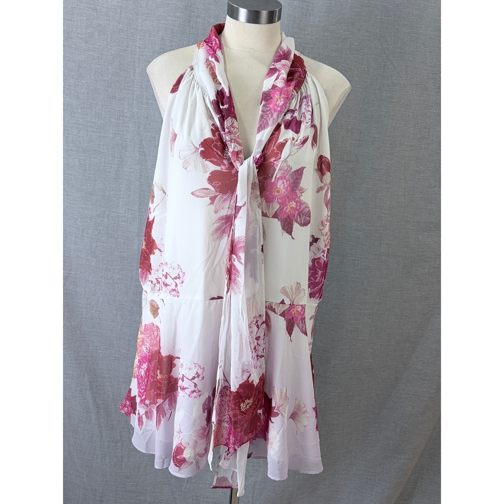 NWT City Chic Pink Floral Halter Tie Neck Peplum Top Plus Size M 18